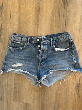 Agolde Distressed High-Rise Denim Cutoff Shorts - Blue